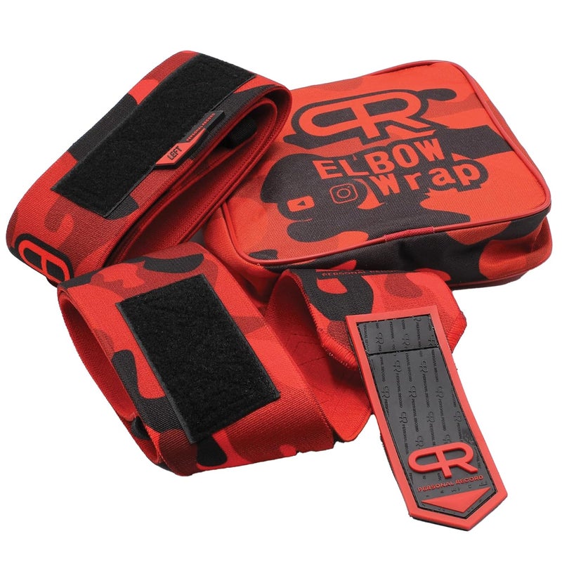 PR Personal Record Elbow Wraps for Weightlifting - Heavy Duty Construction, 25% More Elasticity, Reinforced Stitching, Extra Wide Fastener, Easy to Adjust, (Red Camo) - Image 2